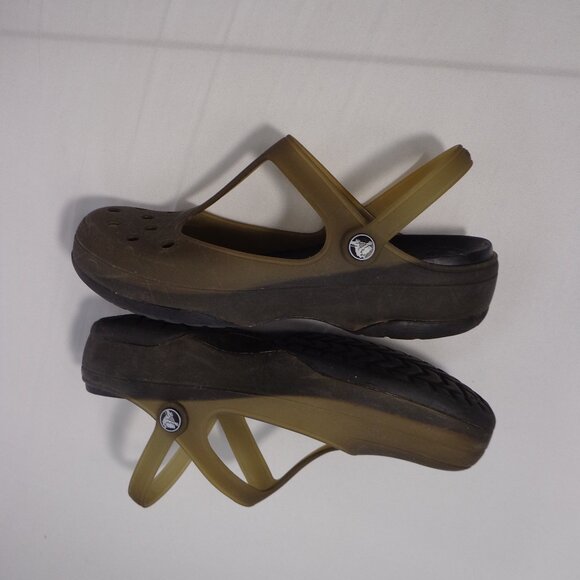 Crocs Carlie  Mary Jane Clogs Mules Olive Black T Strap Shoes Women’s Size 11 - Picture 3 of 6
